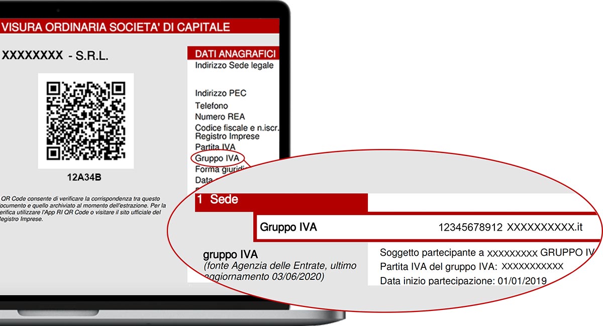 Nella sezione “Dati Anagrafici” della Visura Camerale è riportata la Partita IVA del Gruppo IVA