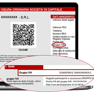 Gruppo IVA in Visura Camerale Nella sezione “Dati Anagrafici” della Visura Camerale è riportata la Partita IVA del Gruppo IVA