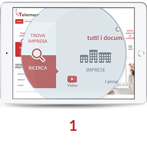 Nella homepage di Telemaco clicca sull’icona “IMPRESE” e inserisci il Codice Fiscale o la Partita IVA. Poi avvia la ricerca. 