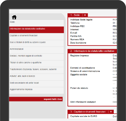 informazioni da statuto, ultimo statuto depositato